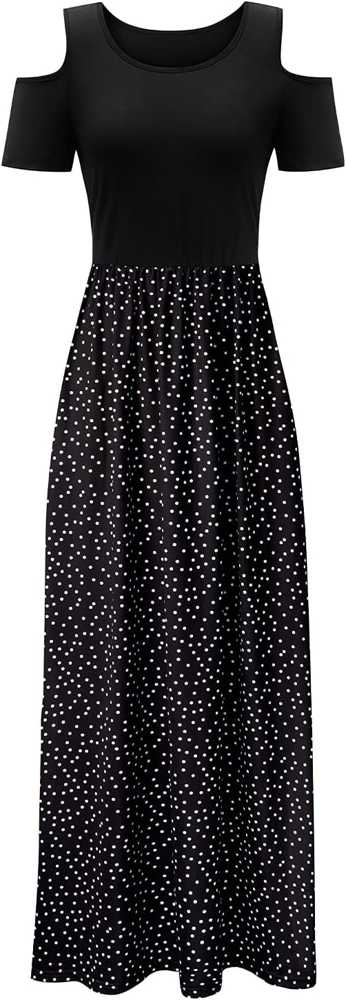 STYLEWORD Sommerkleid Damen Lang Maxikleid Sommer Elegant Freizeitkleid Kurzarm Kleider mit Taschen