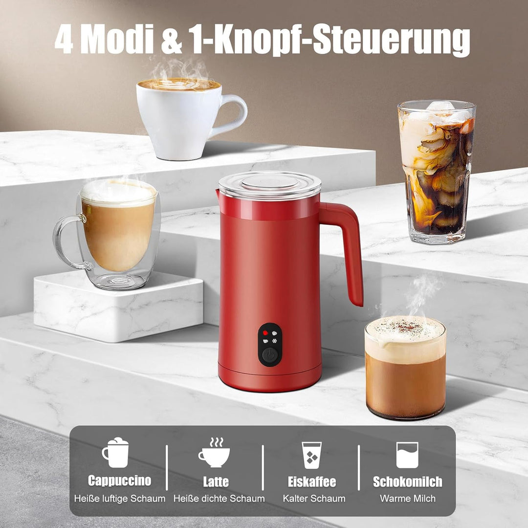 Milchaufschäumer, 400 ml Milchaufschäumer Elektrischer 4-in-1 für Heissen und Kalten Milchschaum, Au