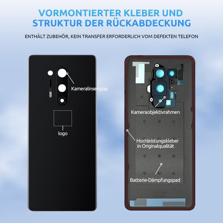 Eonpam Akkudeckel für OnePlus 8 Pro Rückseite Glas Original Backcover Back Glas Ersatz Reparatur Set