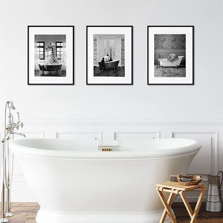 ZFTCN Bad Panda Tier in der Badewanne Bild Schwarz Weiss Badezimmer Bilder Lustige Wandkunst Drucke