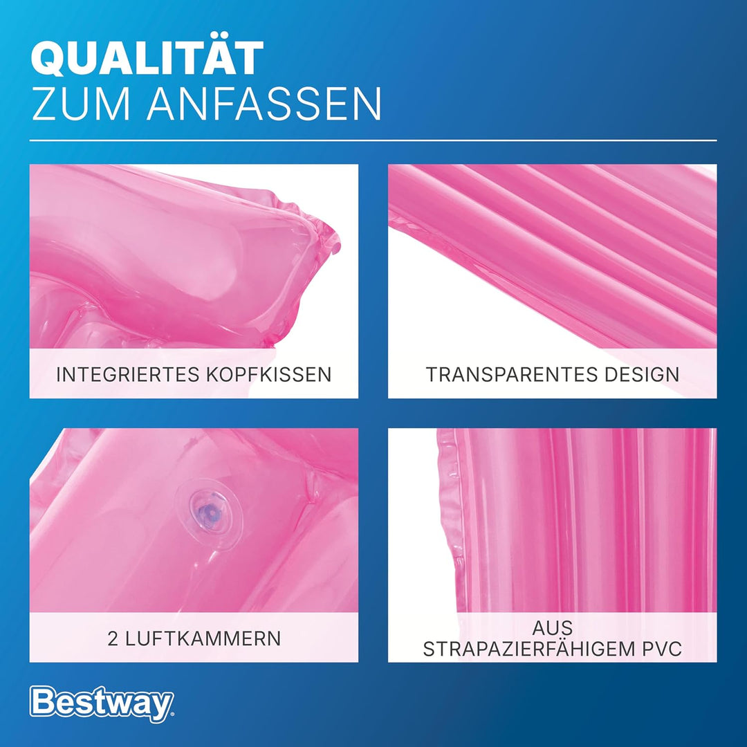 Bestway Luftmatratze Transparent, 183 x 76 cm, 1 Person, PVC, 2 Luftkammern, Integriertes Kopfkissen
