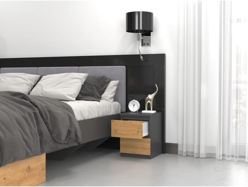 Topeshop M2 ANTRACYT/Artisan nightstand/Bedside Table 2 Drawer(s) Anthracite Oak Wood