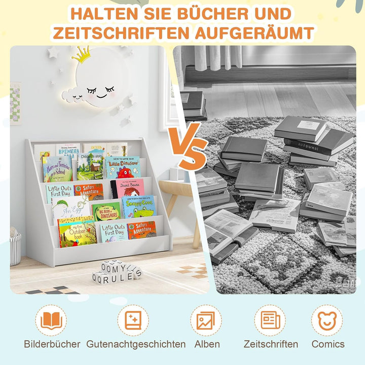 COSTWAY Kinderregal mit 5 Fächern, Bücherregal Kinder, Zeitungsständer aus Holz, Aufbewahrungsregal