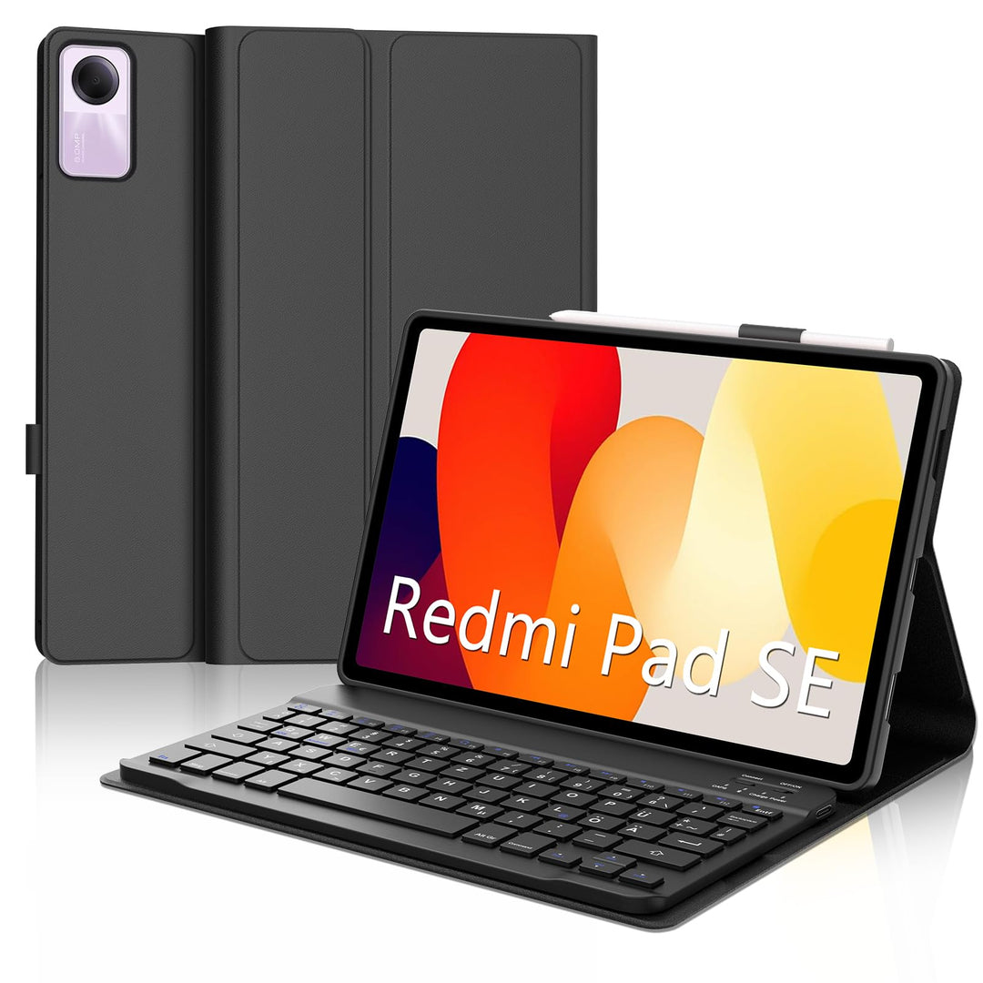 Hülle mit Tastatur für Xiaomi Redmi Pad SE 11 Zoll (2023), Abnehmbare Bluetooth 5.0 Keyboard Schutzh