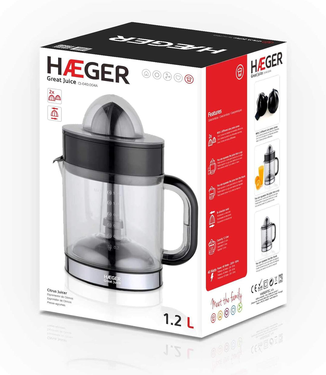 Haeger Grossartiger Juicemoviento bidirektionaler 2 Conus Expressor zum Abscheiden oder direkt für G