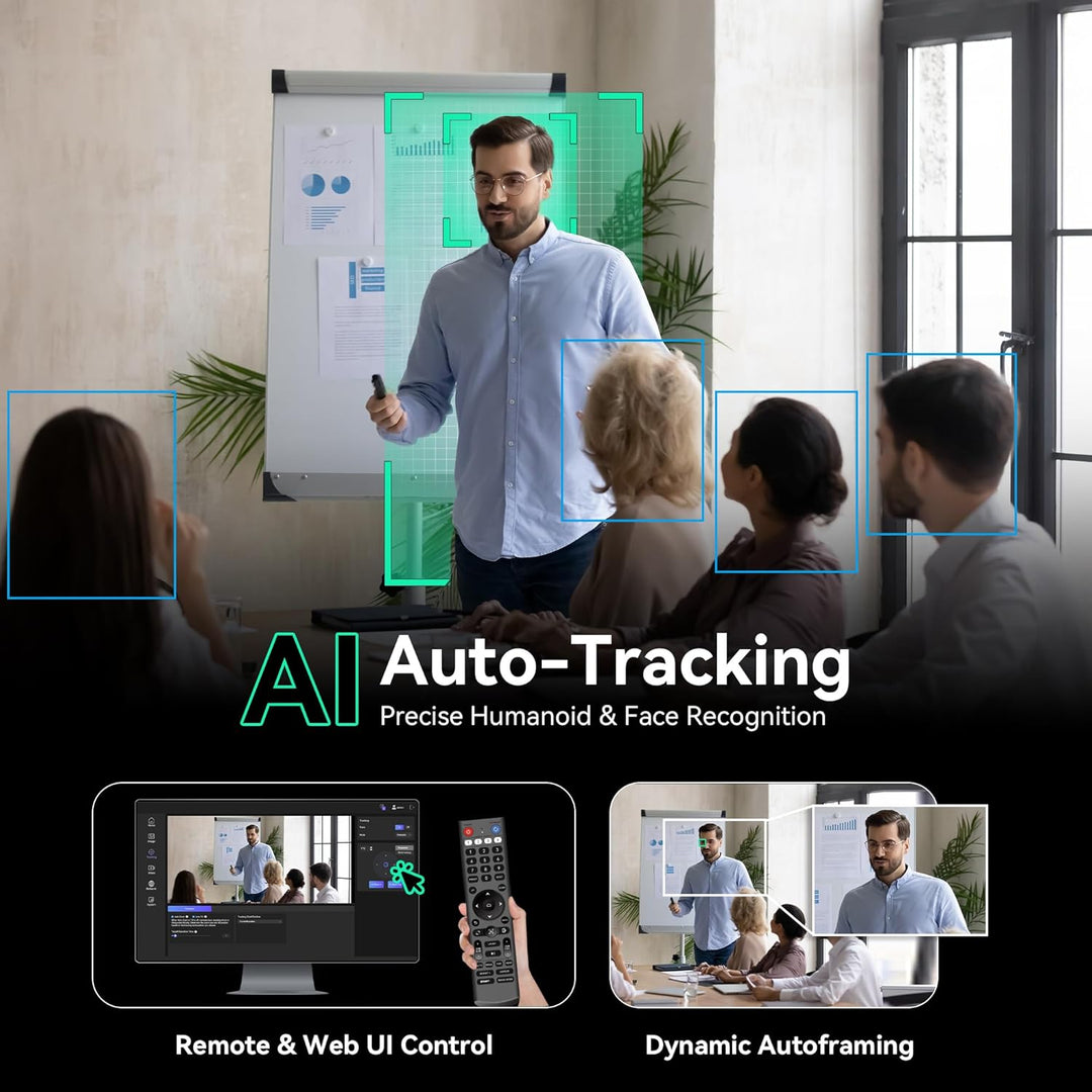 Tenveo NDI PTZ-Kamera mit KI-Humanoid- & Gesichts-Auto-Tracking, 20-fachem optischem Zoom, 3G-SDI/HD