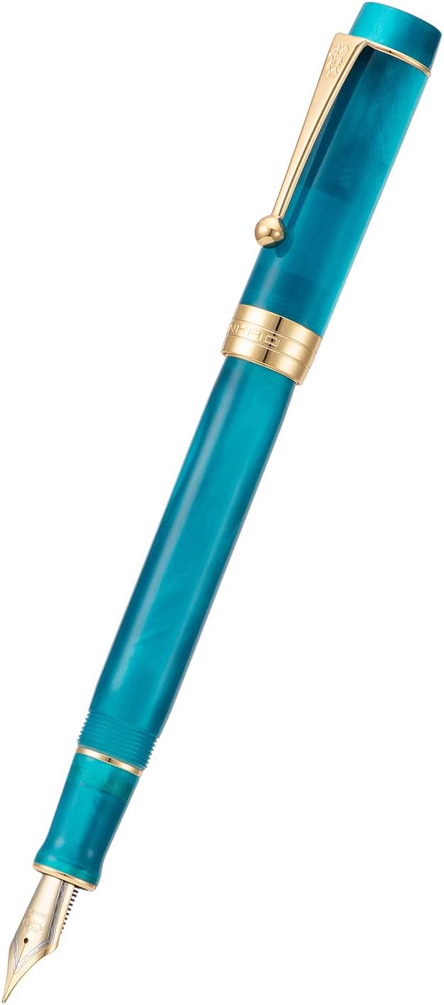 Jinhao Classic Füllfederhalter Pfauenblau Zelluloid, mittlere Spitze mit Konveter und Stifteetui Set