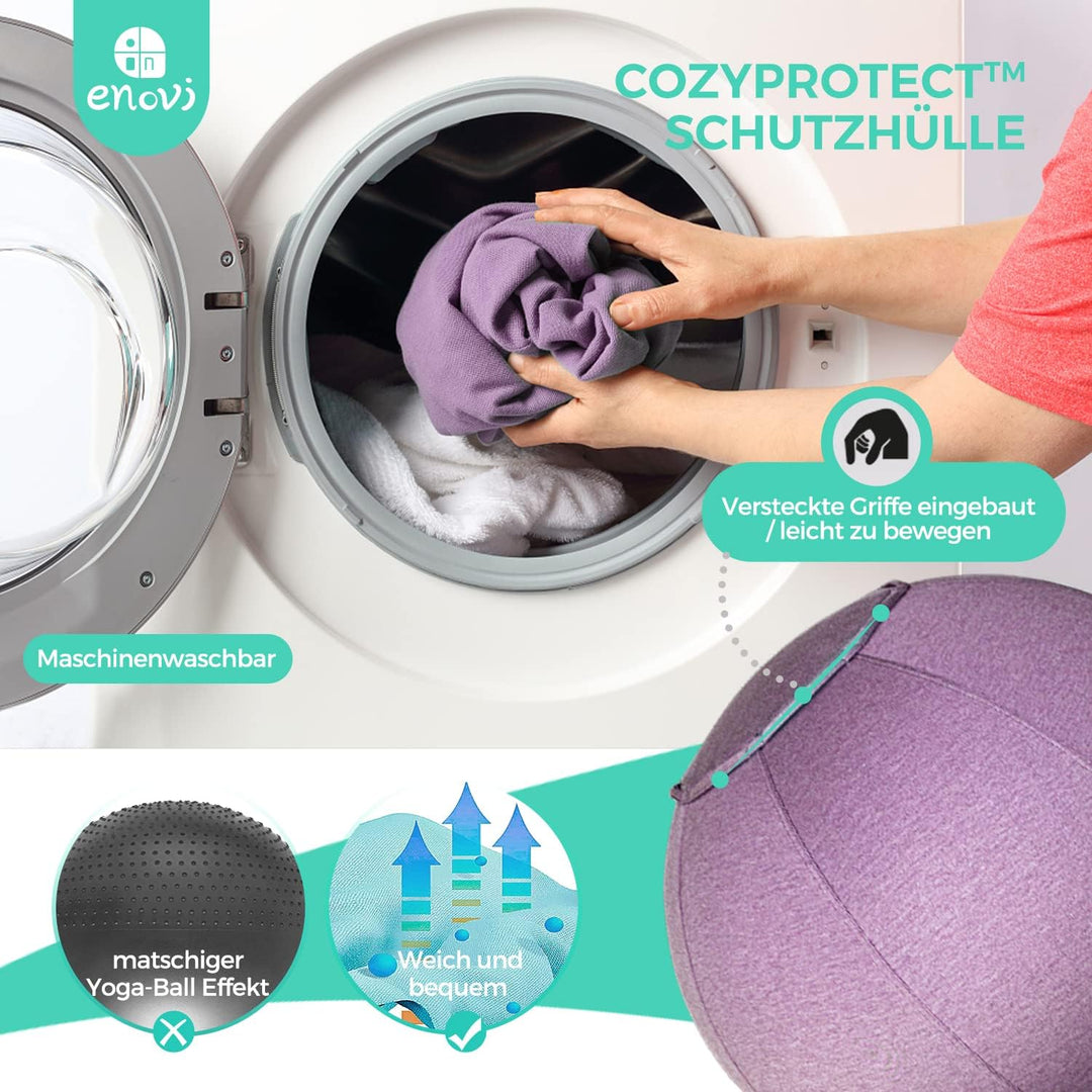 ENOVI ProfiBalanceΩ Sitzball Büro Ergonomisch Mit Stuhlhussen,Stabilität Ringbasis,Für Büro&Zuhause,