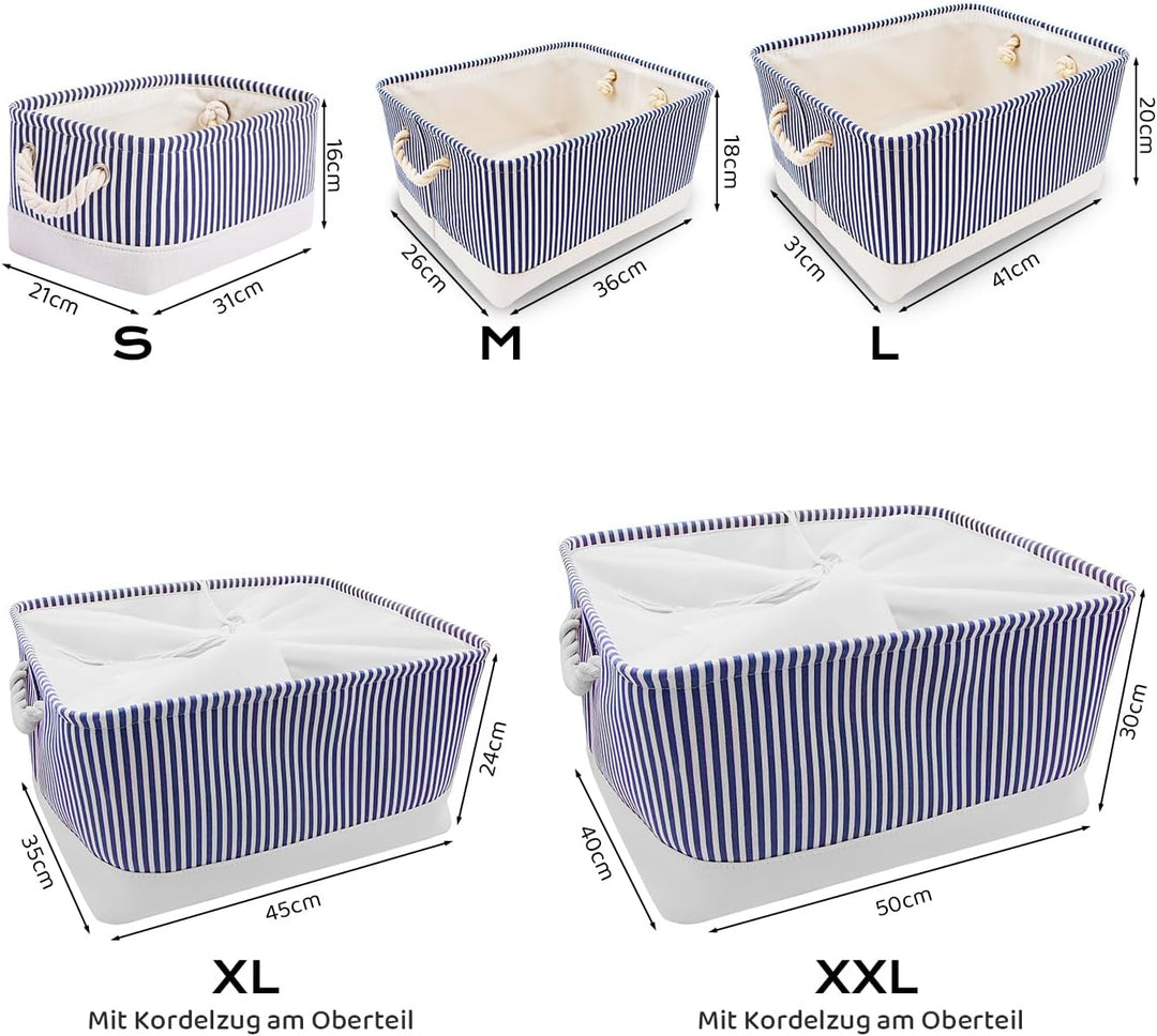 Mangata Faltbare Aufbewahrungsboxen, grosse Stoffkörbe, 3er-Pack (Blauer Streifen, Gross) L Blauer S