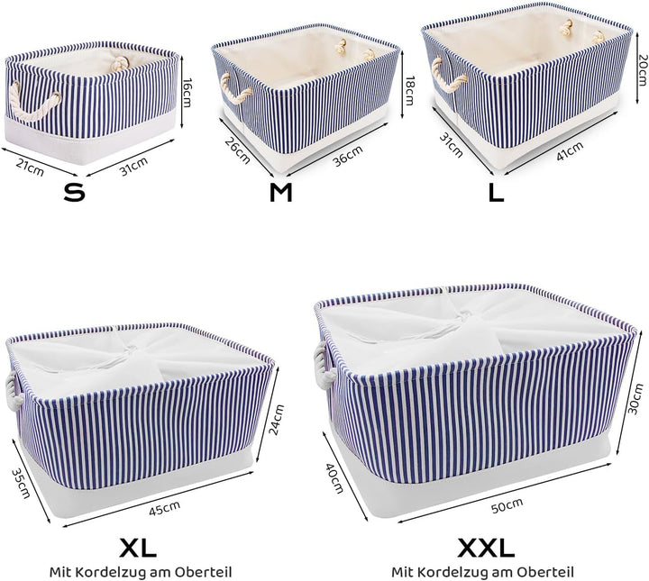 Mangata Faltbare Aufbewahrungsboxen, grosse Stoffkörbe, 3er-Pack (Blauer Streifen, Gross) L Blauer S