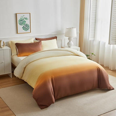 OLDBIAO Bettwäsche 155x220 cm 2er Set, Beige - Braun Farbverluaf Design, Weich Pflegeleicht Mikrofas