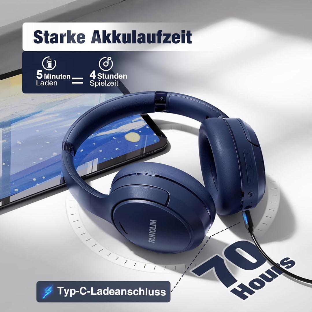 RUNOLIM Bluetooth Kopfhörer Over-ear, Active Noise Cancelling Kopfhoerer, Kopfhörer Kabellos Bluetoo