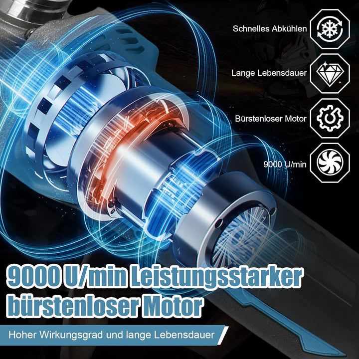 Akku Winkelschleifer für Makita 18V, Bürstenlon kompakt 9000 U/min mit 4 Geschwindigkeiten,125mm Sch