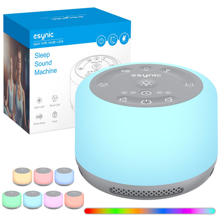 eSynic White Noise Machine Baby Weisses Rauschen Einschlafhilfe LED Nachtlicht Stilllicht mit 30 Klä