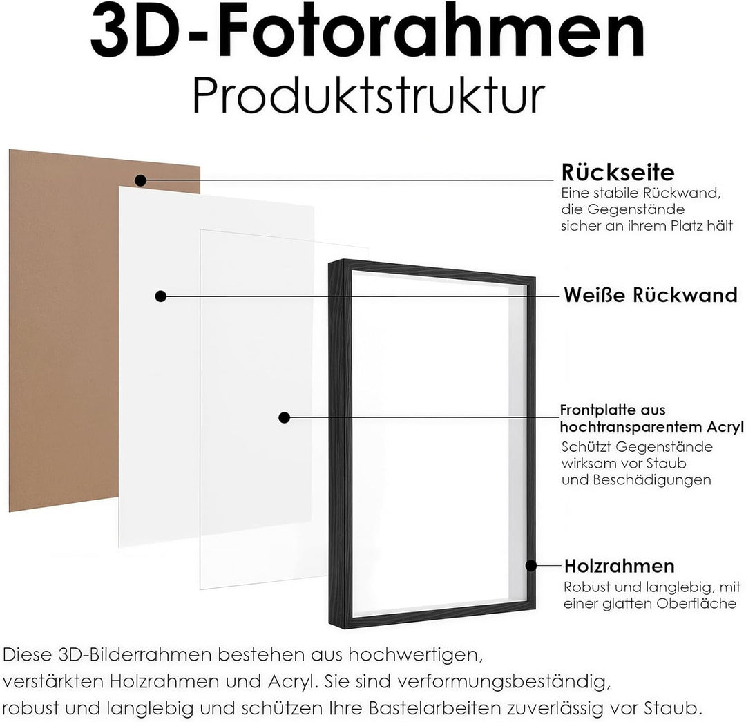 3D Bilderrahmen zum Befüllen, 41,5 x 31,5 x 4,5cm Schwarz Shadow Box, 3D Objektrahmen Tiefer 3cm für