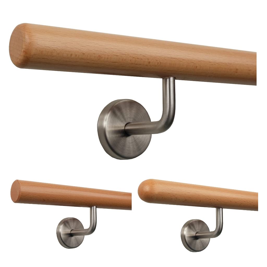 TIBU Handlauf Holz Buche Ø 35 mm Geländer Treppe 0,3m - 5m, Länge 140 cm und Enden Radius gefräst 14