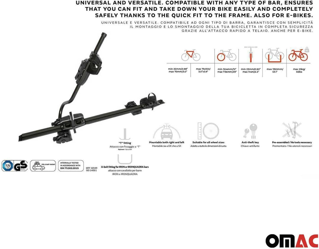 Farad Fahrradträger Dachfahrradträger kompatibel mit Fahrräder bis 25kg Stahl EBike FatBike