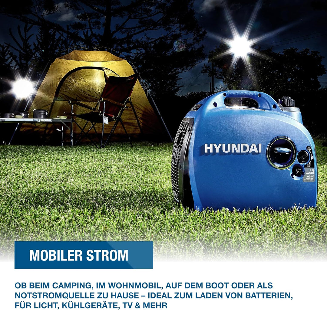 HYUNDAI Inverter Stromgenerator HY2000Si D, Notstromaggregat, Generator, Stromerzeuger mit 2 kW, Ben