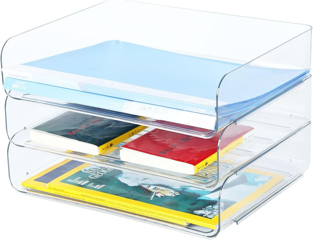 3-stöckige Ablagekorb für A4, Dokumentenablage aus PET Kunststoff, Briefkorb, Briefablage Organizer