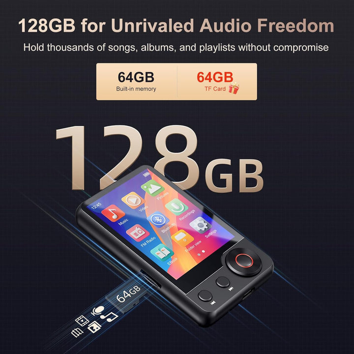 MECHEN 128GB MP3 Player mit Bluetooth 5.3, Dual Audio, 2,4 Zoll Touchscreen, Suchfunktion verfügbar,