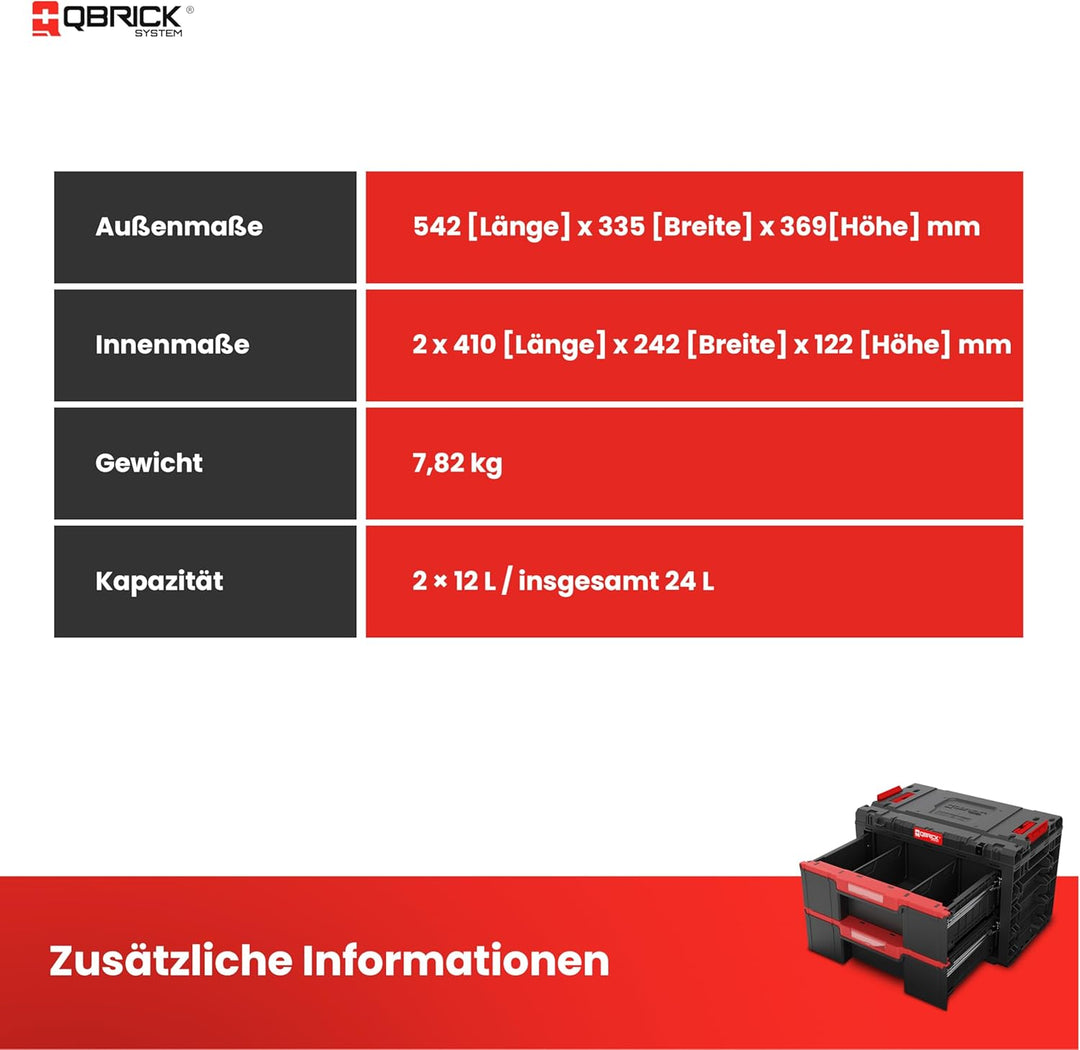 Qbrick System Werkzeugkoffer Sortierbox Leer – 2 Schubladen – Werkzeugkiste – Mobiler Adapter auf Ro