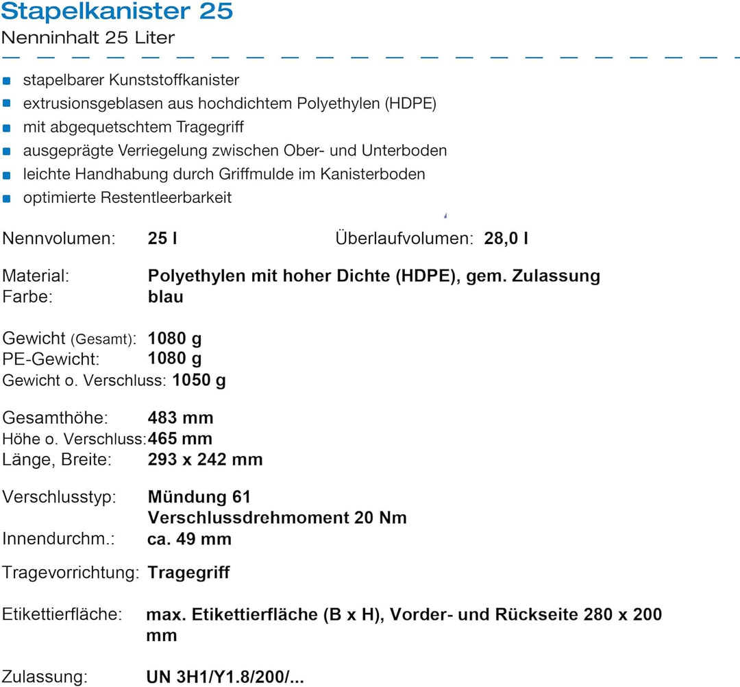 plasteo 25 Liter Getränke Wasserkanister mit 1 Hahn und Schraubdeckeln (DIN 61), Blau 3x 25L, 3x 25L