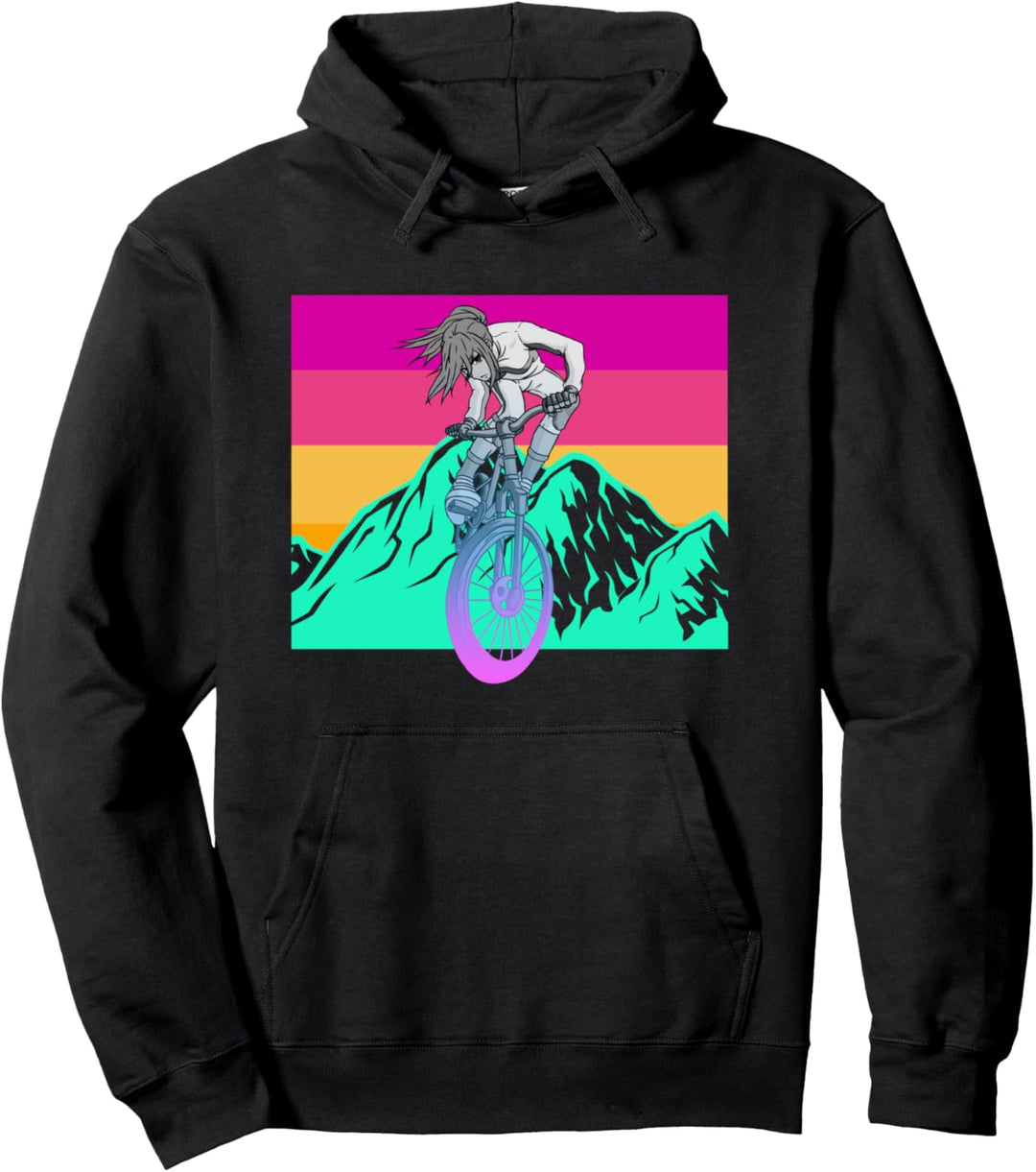 Biker Anime Girl Fahrradfahren Radfahren Mountain Bike MTB Pullover Hoodie