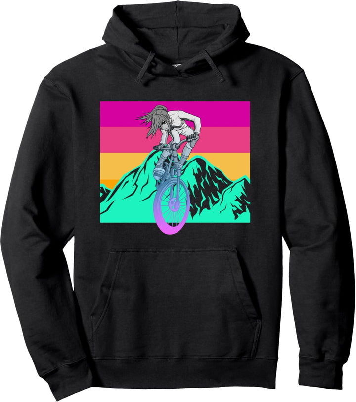 Biker Anime Girl Fahrradfahren Radfahren Mountain Bike MTB Pullover Hoodie