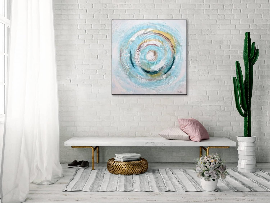 KunstLoft Leinwandbild | 100% HANDGEMALT | 80x80cm | Gemälde 'Gleaming Swirl' | Abstrakt | Blau Weis