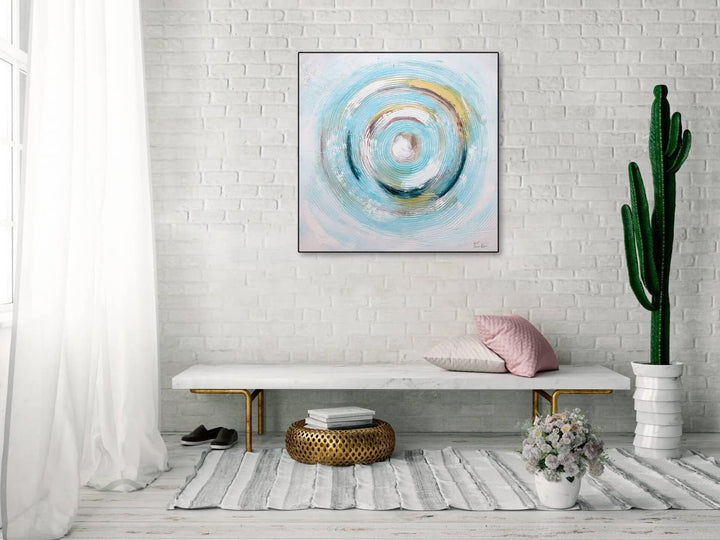 KunstLoft Leinwandbild | 100% HANDGEMALT | 80x80cm | Gemälde 'Gleaming Swirl' | Abstrakt | Blau Weis