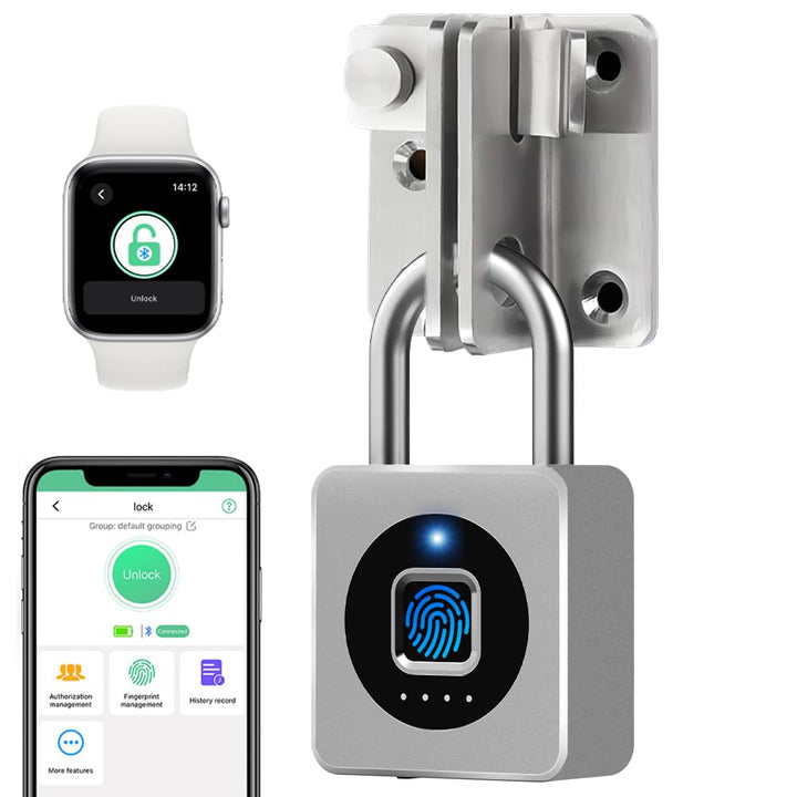 eLinkSmart Vorhängeschloss für Fitnessstudio, Entsperren per Fingerabdruck oder mobiler App, mehrben