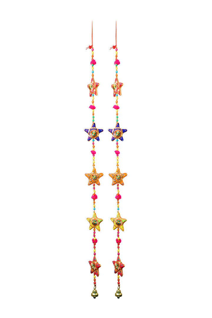 Set of 2 Star Indian Traditional Wall Hanging String Garland Latkan Bell,Wedding Party Décor,Festiva