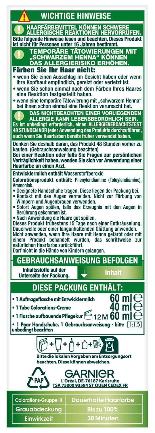 Garnier Nutrisse Dauerhafte Pflege-Haarfarbe mit nährenden Fruchtölen, Coloration mit 8 Wochen Halt,