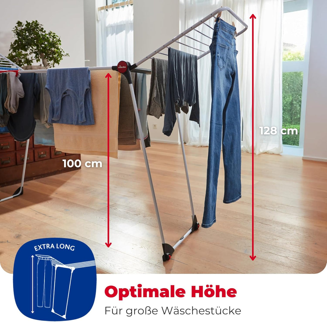Vileda Infinity Flex Plus Wäscheständer, bis zu 2m ausziehbares Mittelteil, 30m Trockenleine, hohe F
