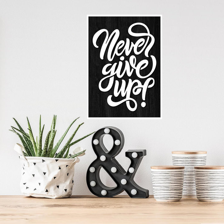 wandmotiv24 Poster als Wanddeko, Grösse 18x13cm, Never give up, Holz, Funky, Moderne Wanddeko, Wandb