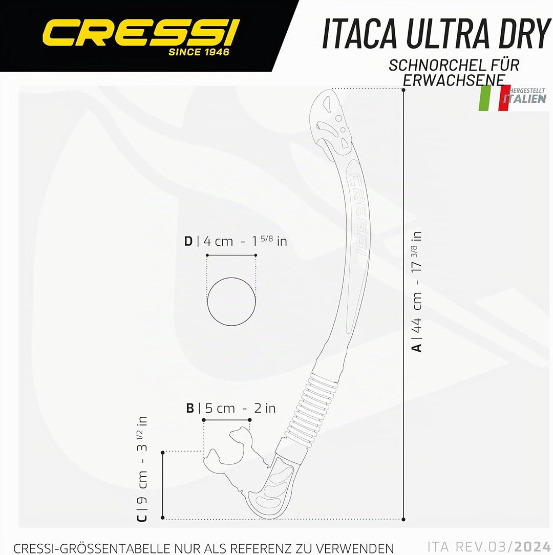 Cressi Alpha Ultra Dry - Schnorchel Trocken Ideal zum Schnorcheln, Apnoe und Tauchen Blau/Hellblau A