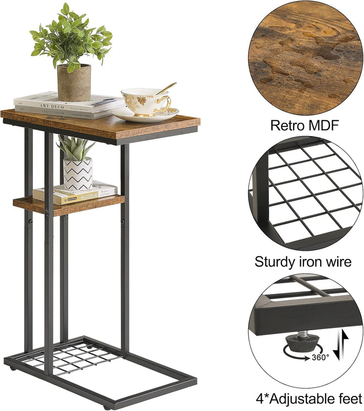 YMYNY Beistelltisch C-Form, Kaffeetisch mit Lagerregal, Drahtgeflecht, Eleganter Sofatisch, für Kaff