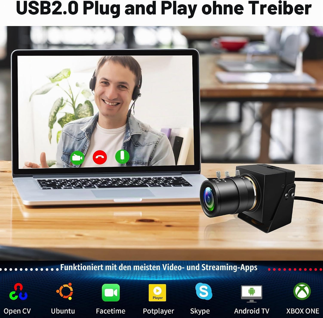ELP 5 Megapixel USB Kamera CS Mount Webcam mit manuellem Fokus und 2,8–12 mm 4-Fach optischem Teleob