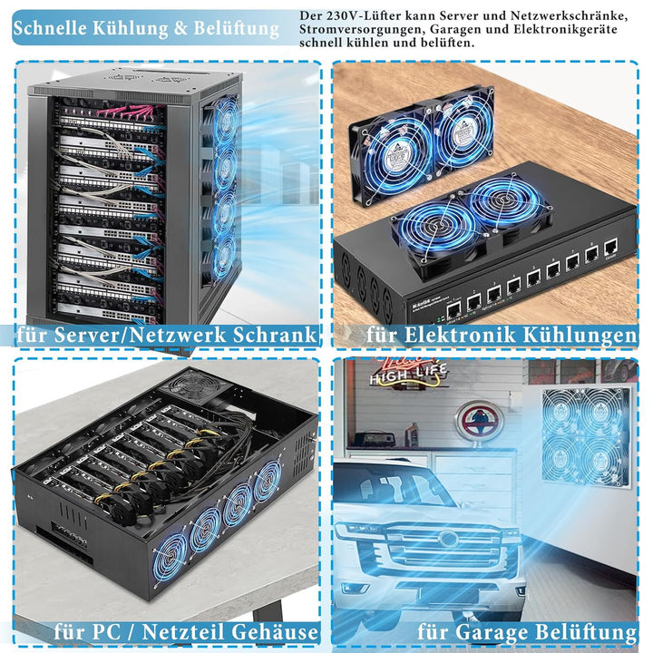 GDSTIME 4 x 120mm Lüfter 230V Grosser Luftstrom 120mm x 38mm Lüfter 220V AC Axial mit AC Stecker Lüf