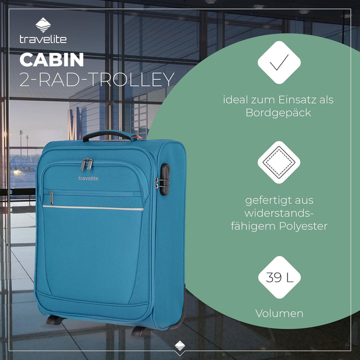 travelite 2 Rad Handgepäck Koffer mit Schloss erfüllt IATA Bordgepäck Mass, Gepäck Serie CABIN: Komp