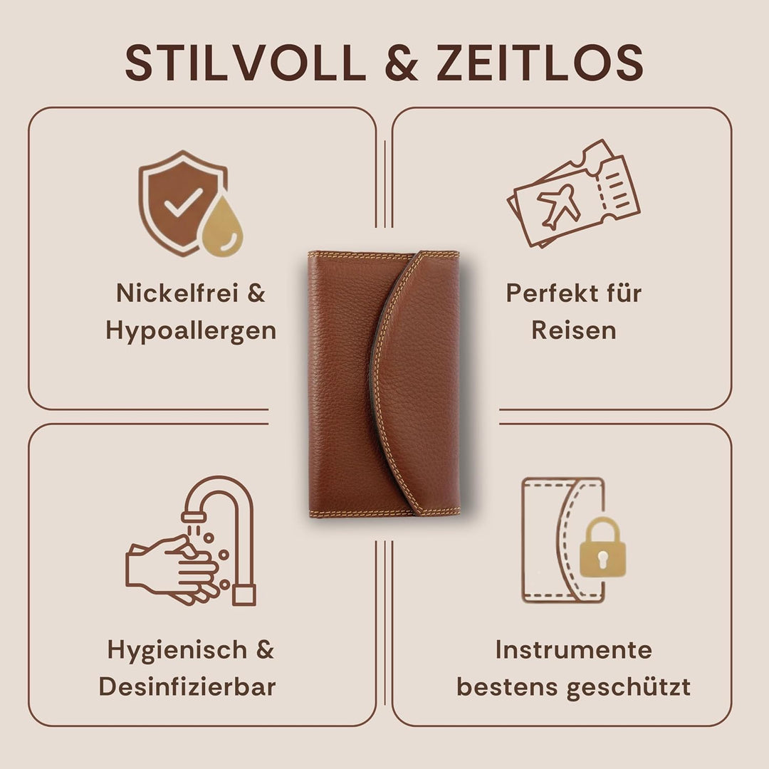 nippes Solingen Classic Premium-Maniküre Set, 7-teilig, Echtes Rindsleder-Nageletui, braun, Edelstah