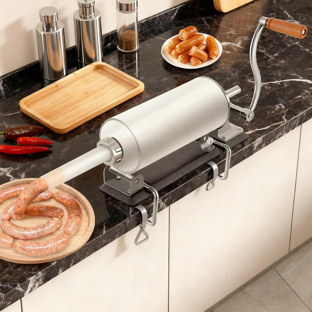 Edelstahl Wurstfüllmaschine Manuell 3L, Wurstfüller Wurstspritze Wurstpresse mit 4 Füllrohren, Wurst