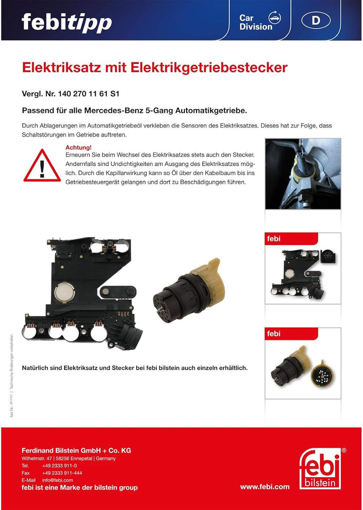 febi bilstein 36542 Elektriksatz für Steuereinheit Automatikgetriebe, mit Stecker , 1 Stück