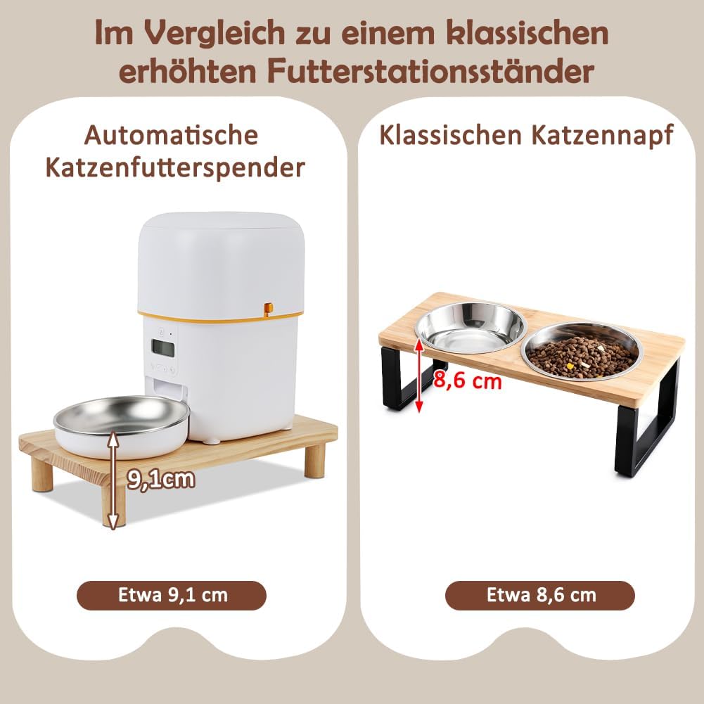 SZEE 2 Pack Erhöhter Stand für Futterautomat Katze, Katzenfutter Automat Halterung aus Massivholz, E