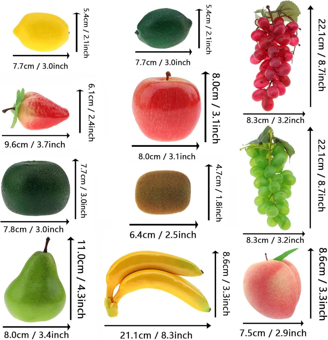Meiwlong 11 PCS Künstliche Früchte Gefälscht Banane Traube Zitrone Kiwi Orange Apfel Pfirsich Erdbee