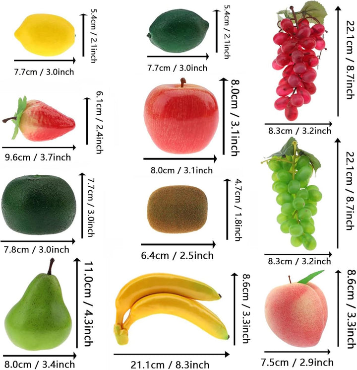 Meiwlong 11 PCS Künstliche Früchte Gefälscht Banane Traube Zitrone Kiwi Orange Apfel Pfirsich Erdbee