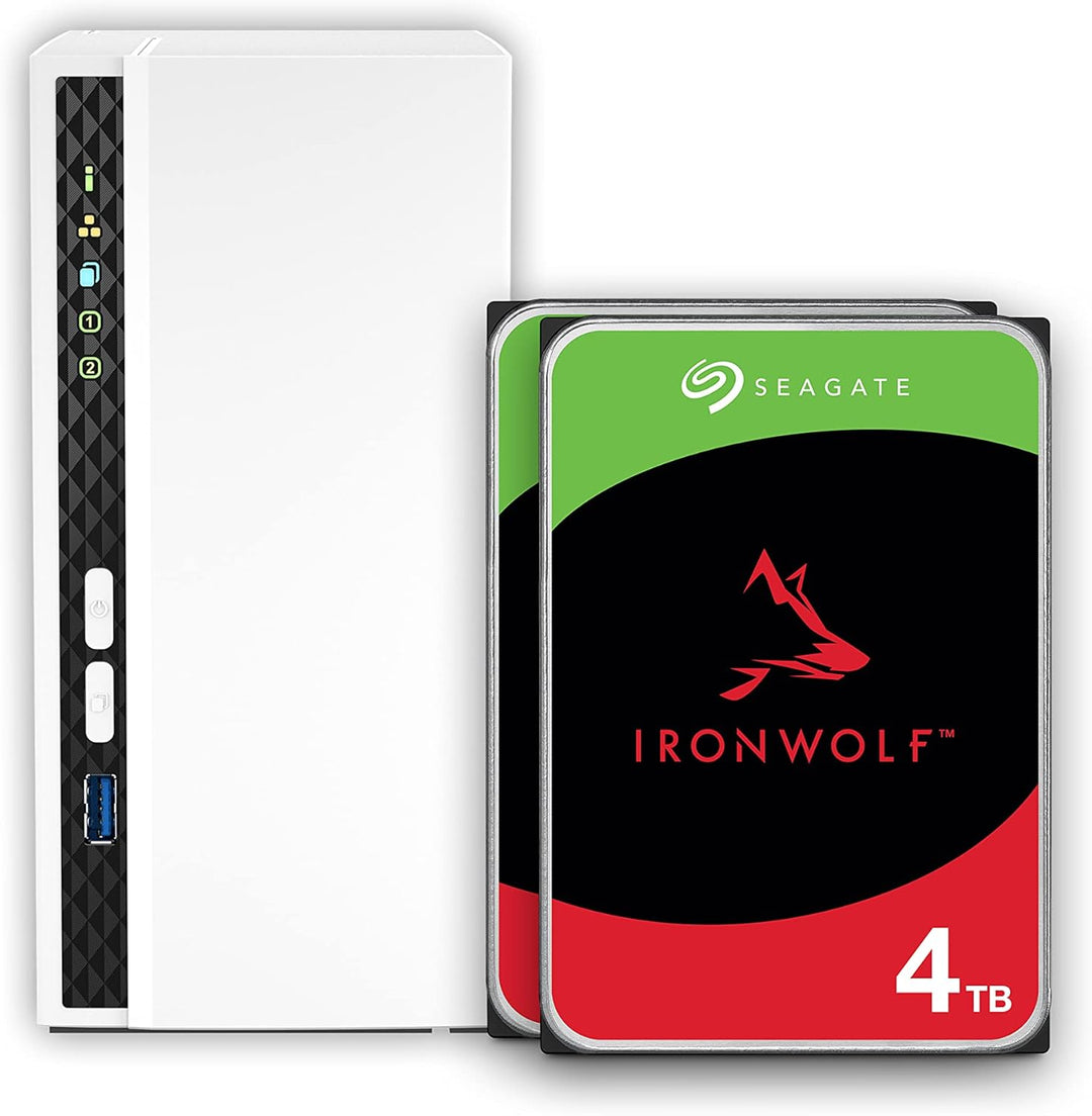 QNAP 2 Bay Home NAS mit 4 TB Speicherkapazität, vorkonfiguriertes RAID 1 Seagate IronWolf Drives Bun