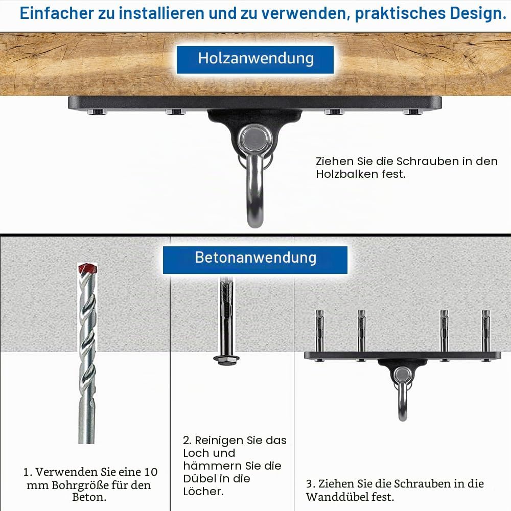 Dolibest Schwerer Taschen-Aufhänger, Wand-Deckenhalterung für Suspensionstrainer, Körpergewicht-Kraf