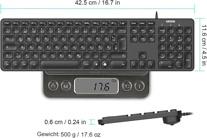 Arteck USB Kabelgebundene Tastatur Hintergrundbeleuchtung 7 Farben & Einstellbare Helligkeit Full Si