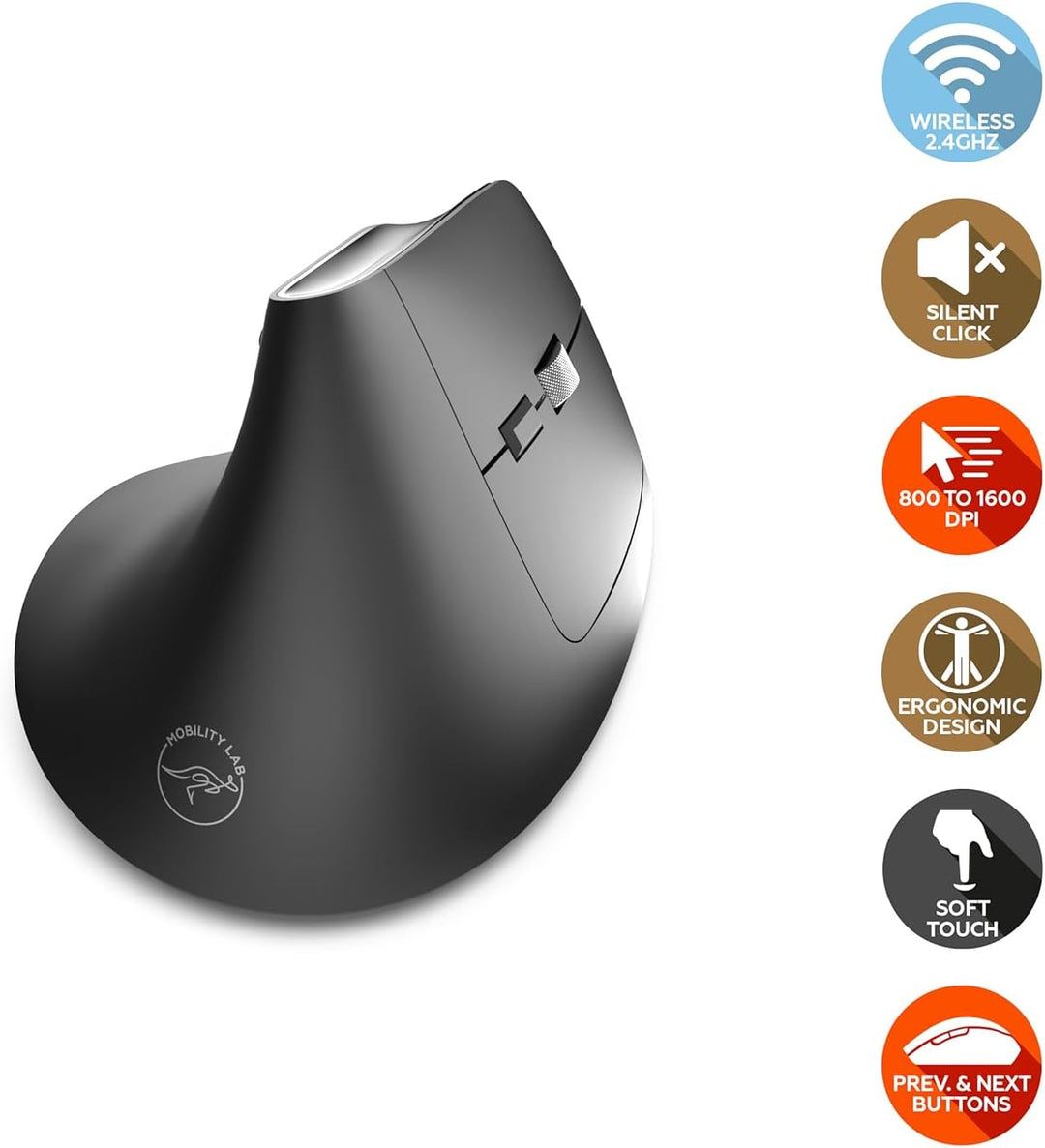 Mobility Lab - Ergonomische Funkmaus Premium - Leise Klicks - Einstellbare DPI - Verbindung über USB